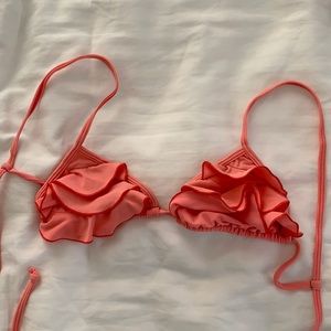 Tori Praver ruffle triangle top size S — coral